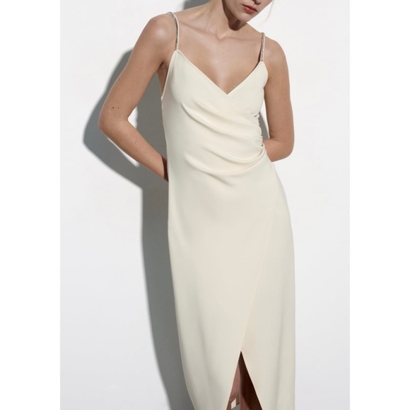 Zara sparkly strap midi dress in cream - Picture 4 of 11